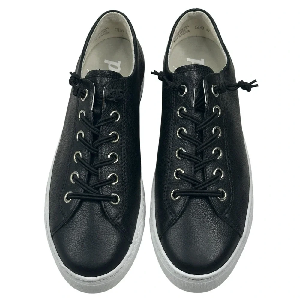 Paul Green Hadley Platform Sneaker Black Leather Womens US 9 UK 6.5 New $378